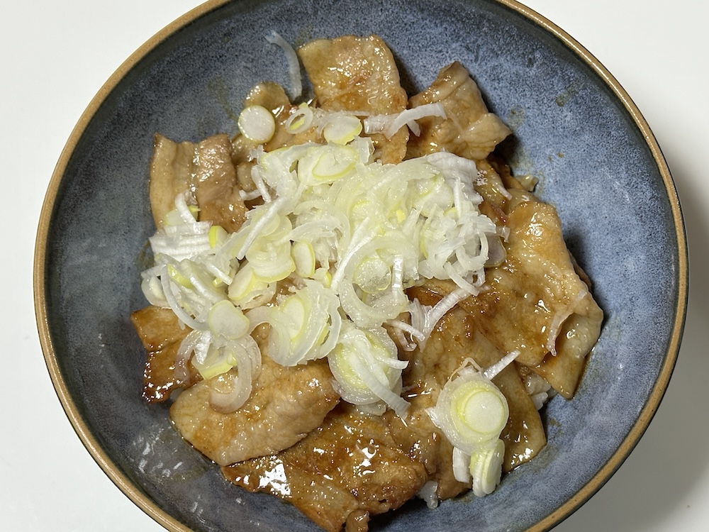 白ねぎをかけた豚丼